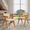 Christopher Knight Home Loftia Upholstered Dining Chairs Set of 2, Rubberwood Dining Chair, Breathable Rattan Backrest, Wooden Armchair for Dining Room Living Room Cafeteria, 300lbs 20.25″ Natural(Natural)