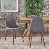 Christopher Knight Home Raina Mid-Century Modern Fabric Dining Chairs with Wood Finished Metal Legs, 2-Pcs Set, Light Grey / Dark Brown(Chairs)