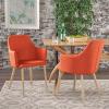 Christopher Knight Home Zeila Mid-Century Modern Fabric Dining Chair with Wood Finished Metal Legs, 2-Pcs Set, Muted Orange / Light Brown