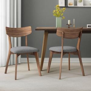 Christopher Knight Home Abrielle Mid-Century Modern Fabric Dining Chairs with Natural Oak Finished Rubberwood Frame, 2-Pcs Set, Dark Grey / Natural Oak(Dark Gray ladit)
