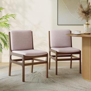 Christopher Knight Home Coston Contemporary Fabric Upholstered Dining Chairs Set of 2, Wooden Dining Room Armless Chair, Comfy Kitchen Side Chair, Wheat and Walnut(Beige+walnut)