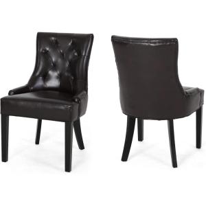 Christopher Knight Home Hayden Tufted Brown Leather Dining Chairs, 2-Pcs Set, Brown