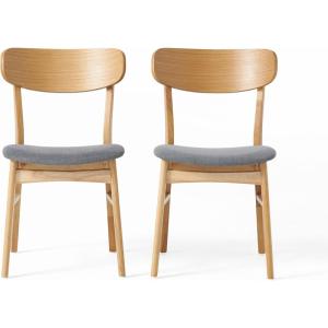 Christopher Knight Home Lucious Fabric / Oak Finish Dining Chairs, 2-Pcs Set, Dark Grey(Dark Grey)