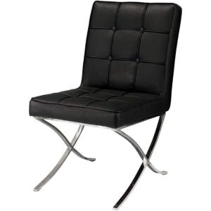 Christopher Knight Home Milania Modern Button Tufted Leather Dining Chairs, 2-Pcs Set, Black / Silver