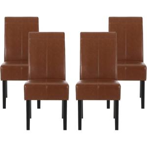Christopher Knight Home Pertica T-Stitch Leather Dining Chairs, 4-Pcs Set, Chocolate Brown(Cognac Brown + Espresso)