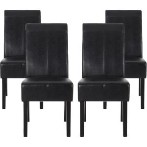 Christopher Knight Home Pertica T-Stitch Leather Dining Chairs, 4-Pcs Set, Chocolate Brown(Midnight Black + Espresso)