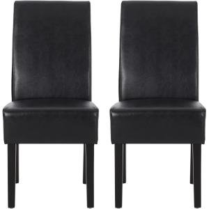 Christopher Knight Home Pollards Upholstered Dining Chairs – Faux Leather – Midnight Black/Espresso (Set of 2)