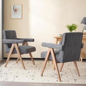 Christopher Knight Home Set of 2 Indoor Fabric Upholstery and Rubberwood A-Shaped Frame Dining Chair, Upholstered Backrest, Soft Armchairs for Dining Room, Kitchen, Restaurant, Charcoal and Natural(Charcoal+weatered Natural Finish)
