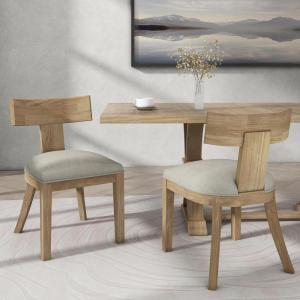 Christopher Knight Home Set of 2 Indoor Plush Upholstered Armless Dining Chair with Rubberwood Leg and Slat Back, Wood Frame Soft Chairs for Dining Room, Kitchen, Restaurant, Natural and Pebble
