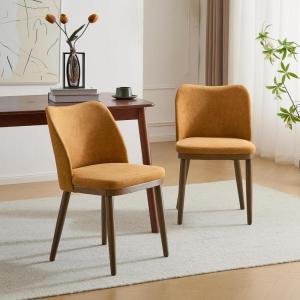 Christopher Knight Home Set of 2 Ringo Fabric Upholstered Dining Chairs, Rubberwood Frame, Curved Backrest,Foam-Filled Cushion, Armless Accent Chair/Side Chair, Dining Room/Kitchen, Apricot+Walnut(Ginger+walnut)
