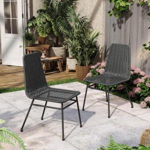 Christopher Knight Home Woven Dining Chairs Set of 2, Rattan Backrest Chairs, Iron Frame Legs Kitchen Chairs, Basket Dining Chairs, Wicker Seating Chairs for Garden, Balcony, Dining Room, Dark Brown(Dark Brown)