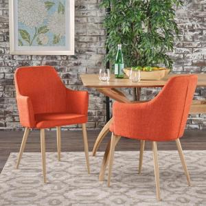 Christopher Knight Home Zeila Mid-Century Modern Fabric Dining Chair with Wood Finished Metal Legs, 2-Pcs Set, Muted Orange / Light Brown