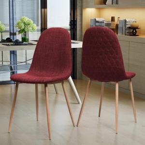 GDFStudio Great Deal Furniture Mid Century Wheat Fabric Dining Chairs with Dark Walnut Wood Finished Legs (Set of 2)(Red)