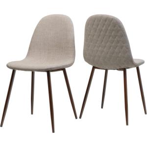 GDFStudio Great Deal Furniture Mid Century Wheat Fabric Dining Chairs with Dark Walnut Wood Finished Legs (Set of 2)(Wheat)