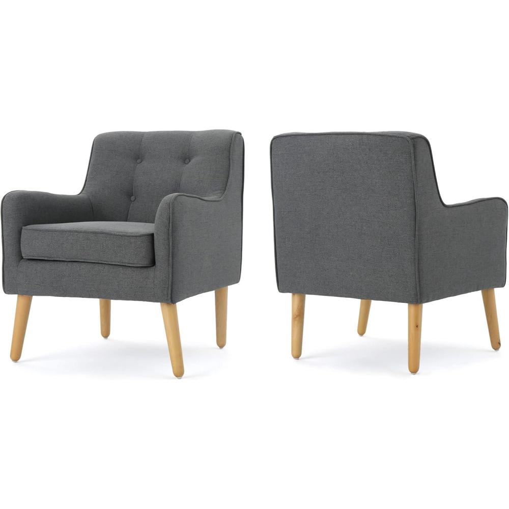 image:imageChristopher Knight Home Felicity MidCentury Fabric Arm Chairs 2Pcs Set Charcoal