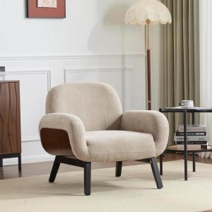 Christopher Knight Home Audrey Modern Upholstered Accent Chair, Low Profile Lounge Chair Inddor, Wooden Comfy Reading Chair, Soft Seating Single Lounge Sofa, Tan Brown(Khaki)