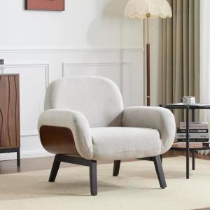 Christopher Knight Home Audrey Modern Upholstered Accent Chair, Low Profile Lounge Chair Inddor, Wooden Comfy Reading Chair, Soft Seating Single Lounge Sofa, Tan Brown(Light Grey)