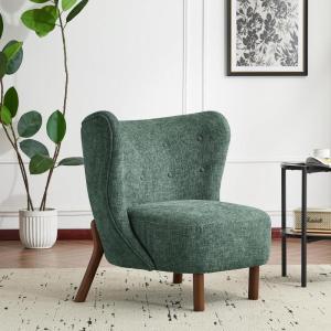 Christopher Knight Home Bella Fabric Upholstered Tufted Wingback Armless Accent Chair, Side Chair with Wooden Legs, Slipper Chair for Living Room, Bedroom, Entryway, Green+Brown(Green+brown)