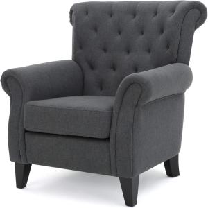 Christopher Knight Home Merritt Fabric Tufted Chair, Dark Grey