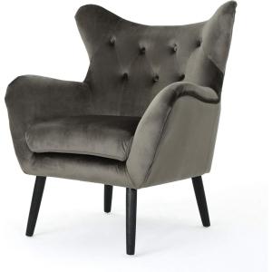 Christopher Knight Home Seigfried Mid-Century Velvet Arm Chair, Navy Blue / Black, 28.5D x 34.25W x 39.75H in(Grey / Black)