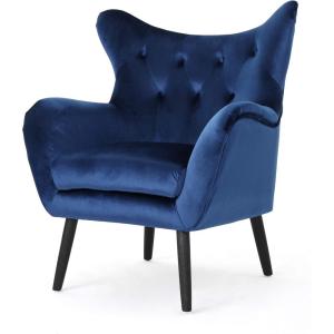 Christopher Knight Home Seigfried Mid-Century Velvet Arm Chair, Navy Blue / Black, 28.5D x 34.25W x 39.75H in(Navy Blue / Black)