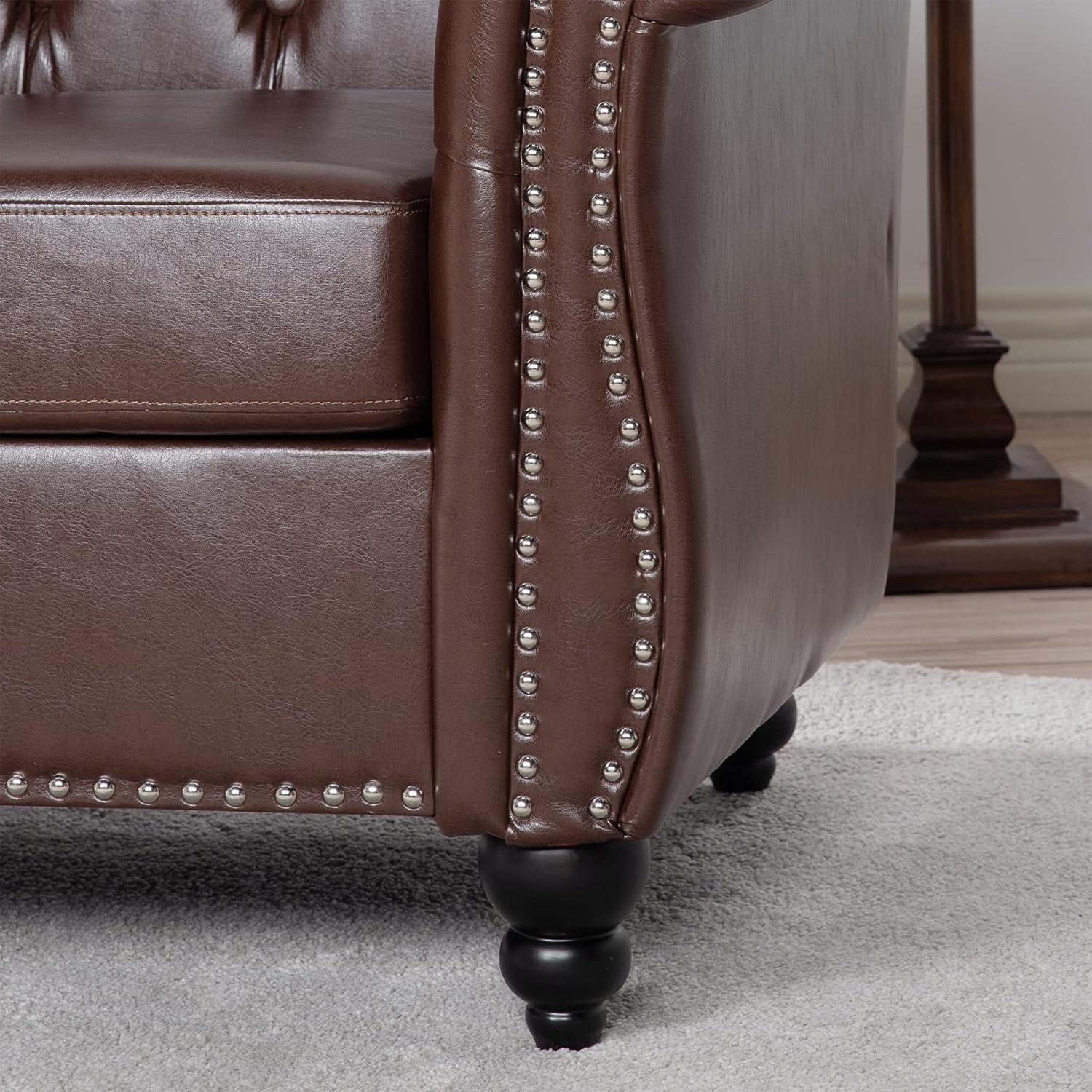 image:imageChristopher Knight Home Aurla Faux Leather 1 Seat Sofa Chair Upholstered Accent Chair Scrolled Armchair Nailhead Club Chair Tufted Buttom Backrest Single Sofa for Living Room Bedroom Dark BrownBrown