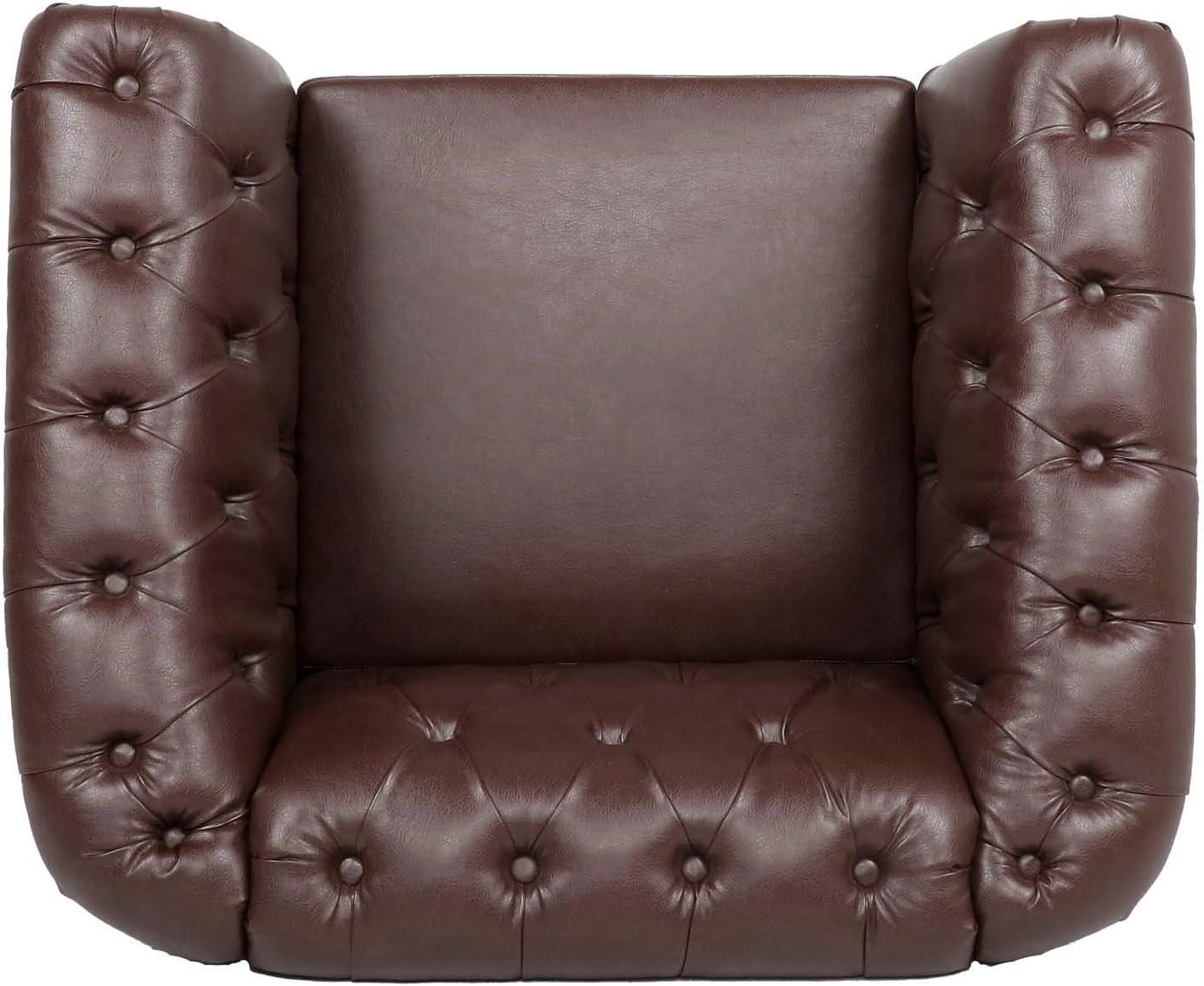 image:imageChristopher Knight Home Aurla Faux Leather 1 Seat Sofa Chair Upholstered Accent Chair Scrolled Armchair Nailhead Club Chair Tufted Buttom Backrest Single Sofa for Living Room Bedroom Dark BrownBrown
