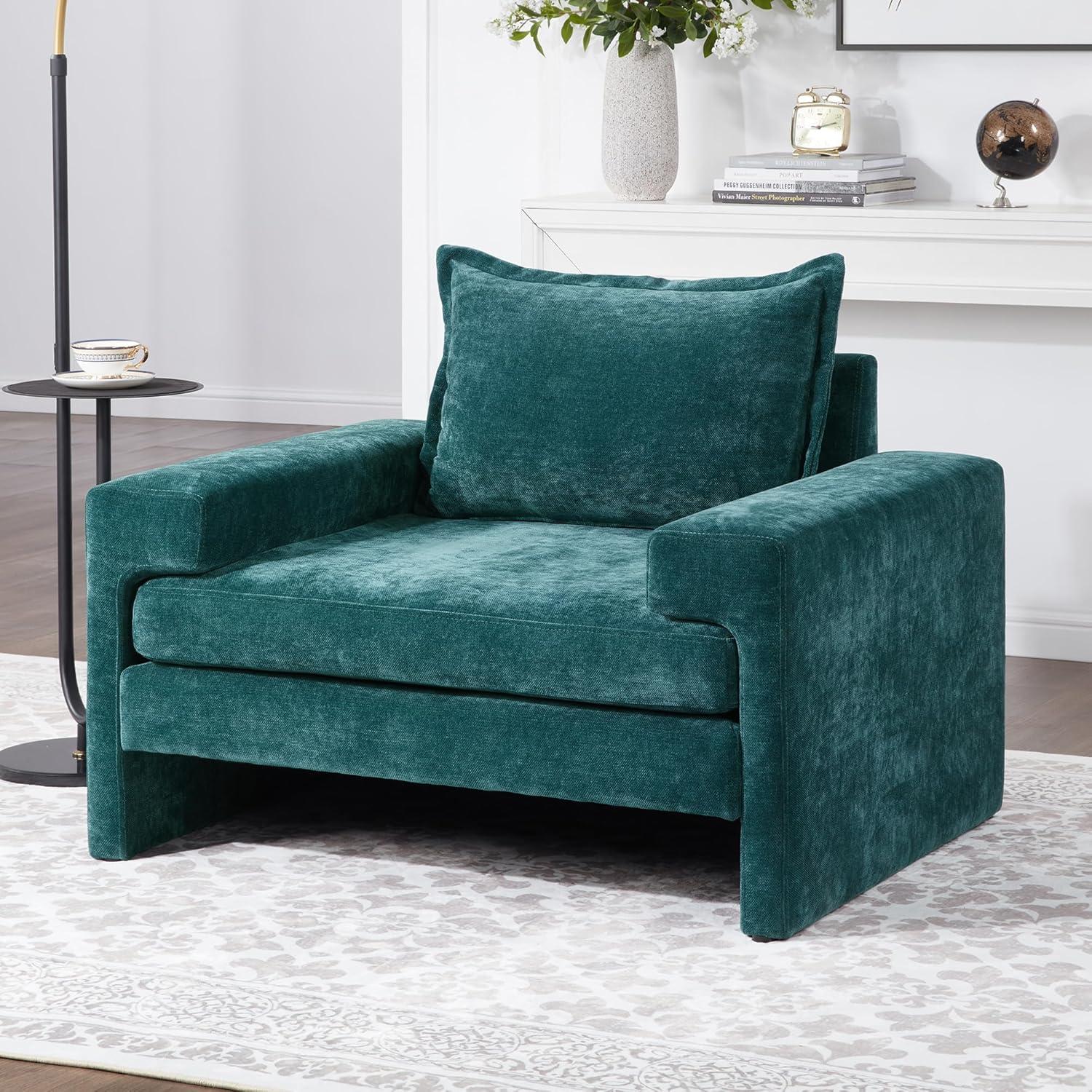 image:imageChristopher Knight Home Aylen Modern Chenille Upholstered Accent Chair with Wide Armrests Wooden Living Room Club Chair Bedroom Comfy Reading Chair with Back Pillow Teal GreenTeal Green