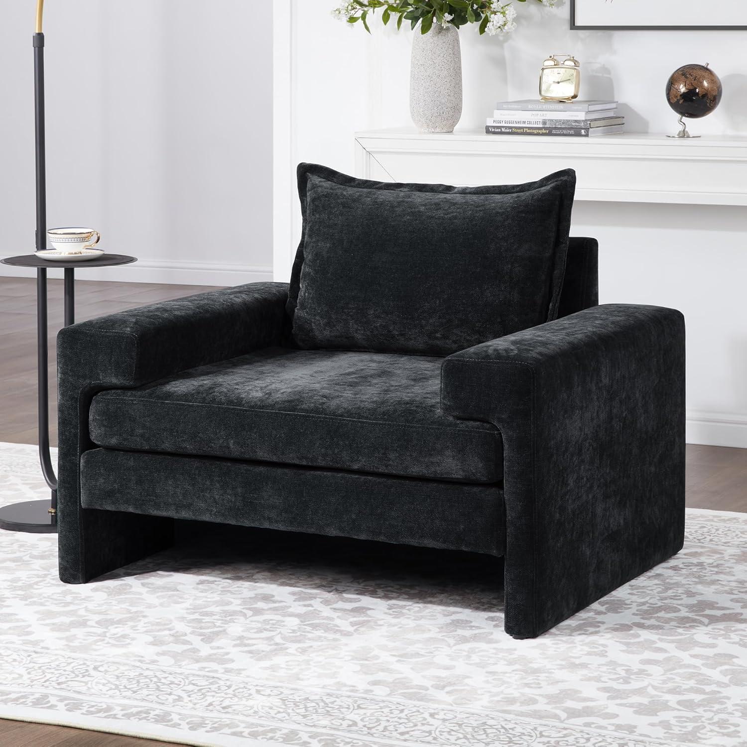 image:imageChristopher Knight Home Aylen Modern Chenille Upholstered Accent Chair with Wide Armrests Wooden Living Room Club Chair Bedroom Comfy Reading Chair with Back Pillow Teal GreenBlack