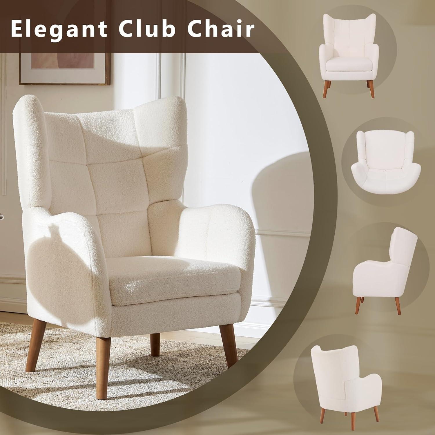 image:imageChristopher Knight Home Bines Modern Retro Accent Chair Upholstered Club Chair Reading Single Sofa Chair Armchair with Tapered Birch Wood Legs for Living Room Bedroom Reading Corner Ivory White