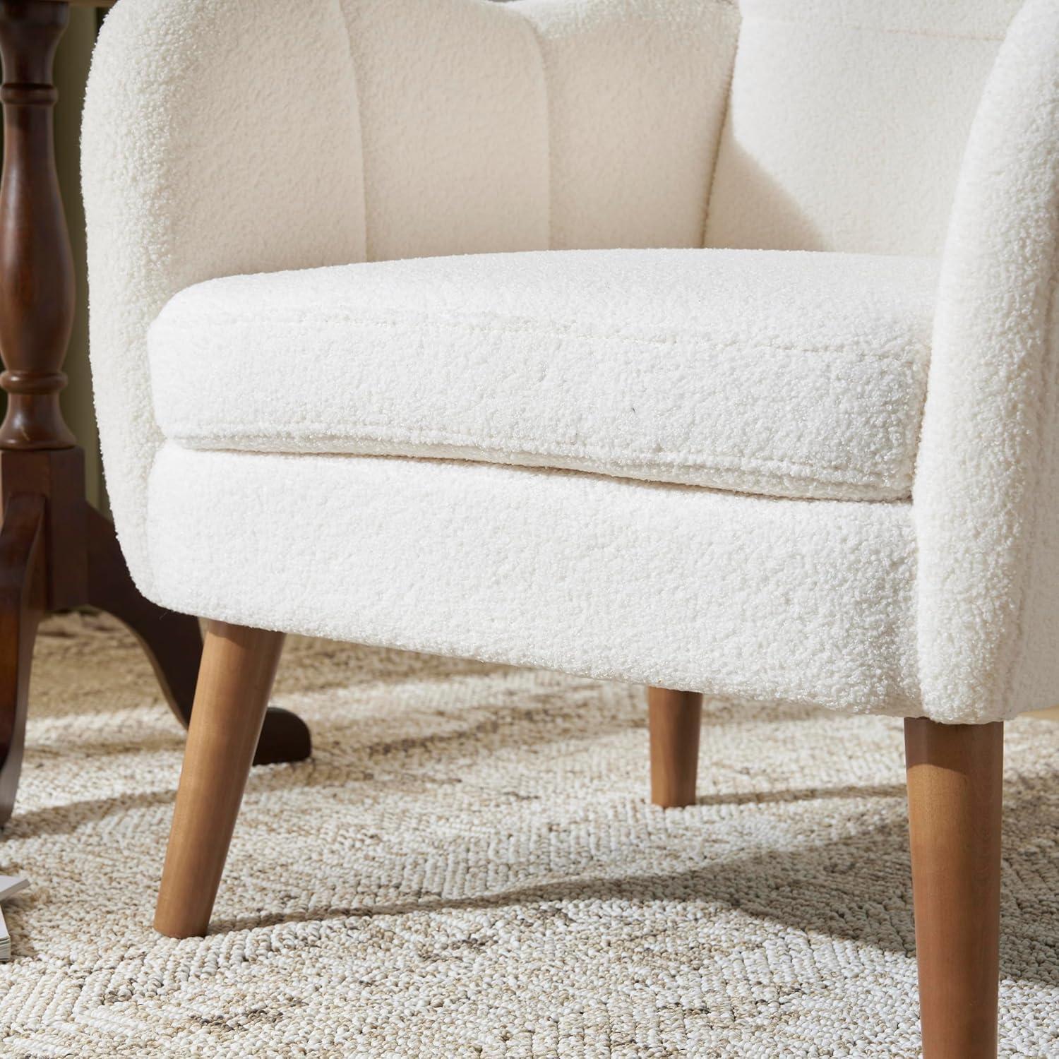 image:imageChristopher Knight Home Bines Modern Retro Accent Chair Upholstered Club Chair Reading Single Sofa Chair Armchair with Tapered Birch Wood Legs for Living Room Bedroom Reading Corner Ivory White