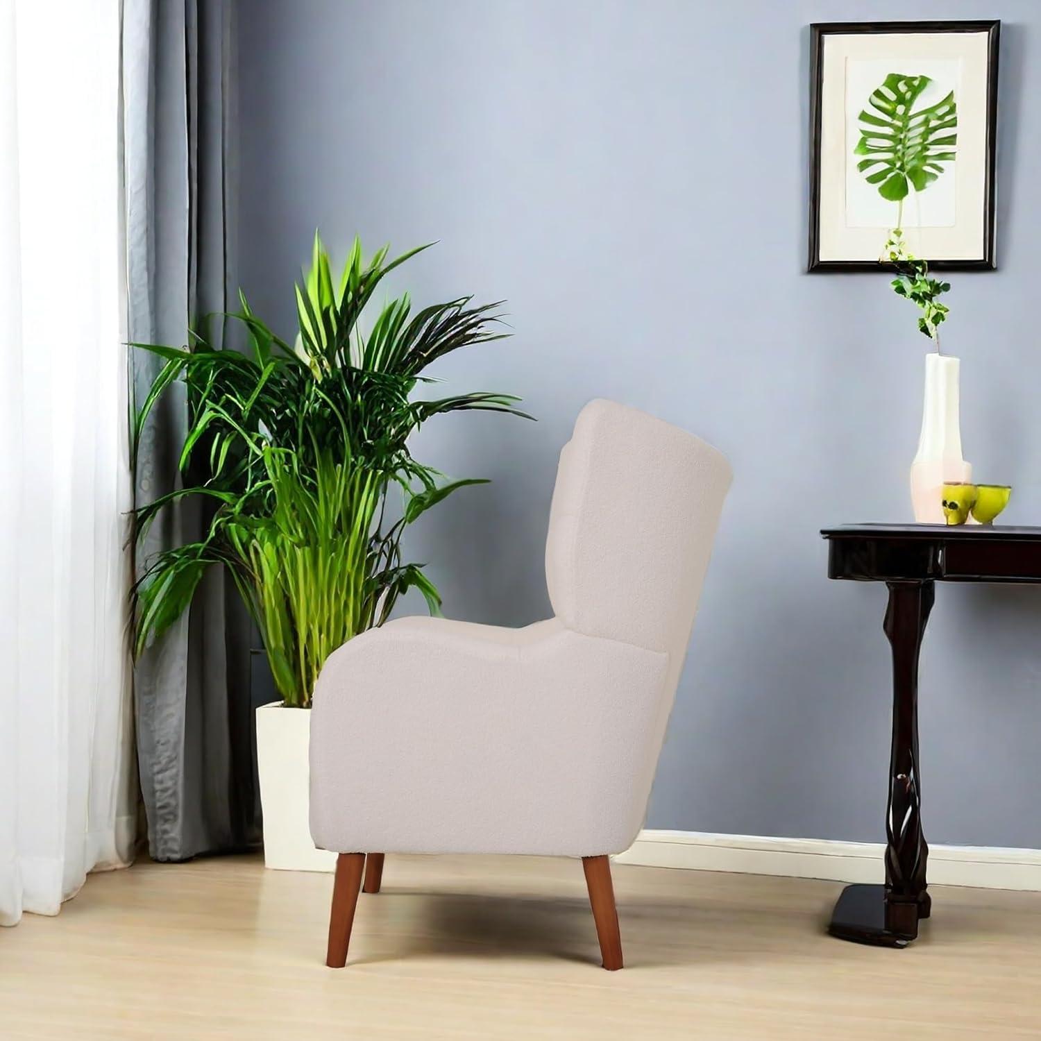 image:imageChristopher Knight Home Bines Modern Retro Accent Chair Upholstered Club Chair Reading Single Sofa Chair Armchair with Tapered Birch Wood Legs for Living Room Bedroom Reading Corner Ivory White