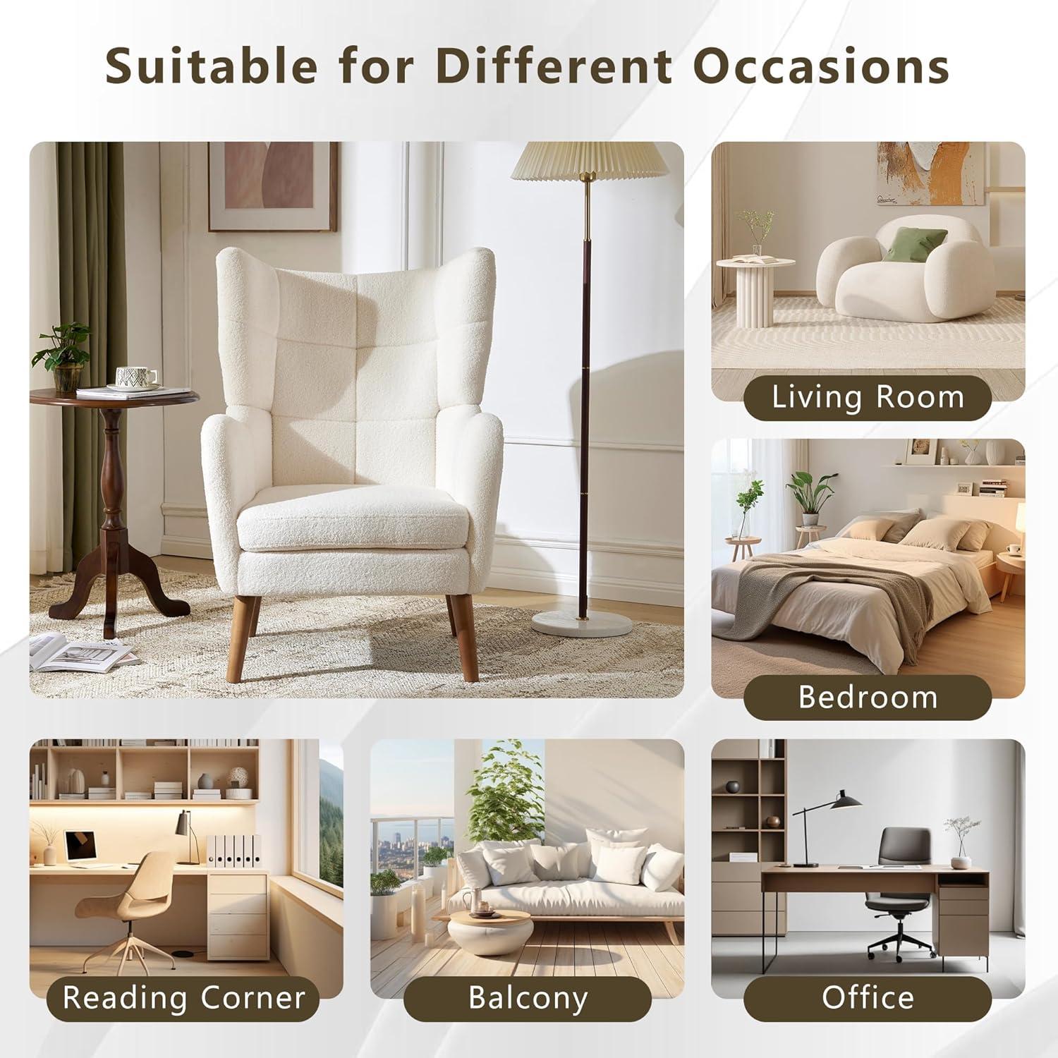 image:imageChristopher Knight Home Bines Modern Retro Accent Chair Upholstered Club Chair Reading Single Sofa Chair Armchair with Tapered Birch Wood Legs for Living Room Bedroom Reading Corner Ivory White