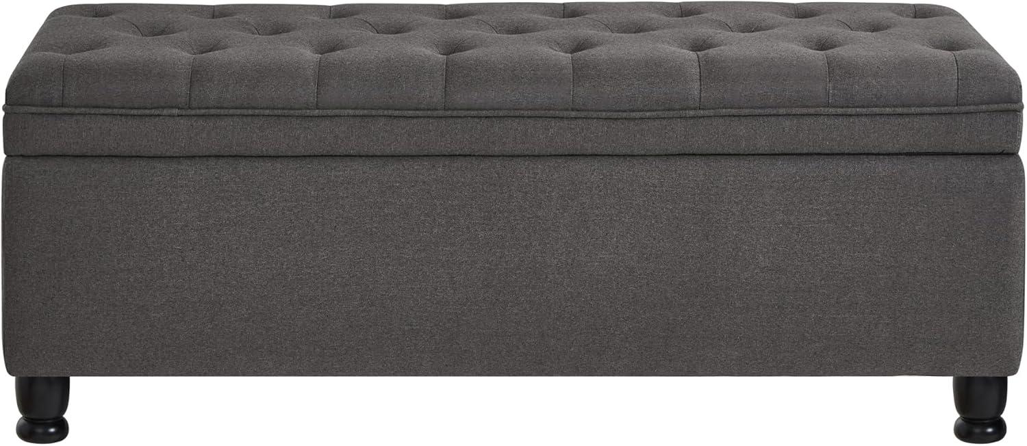 image:imageChristopher Knight Home Cabar 45 Inch Storage Ottoman Upholstered Tufted Button Storage Bench Linen Fabric Entry Bench with Spindle Wooden Legs Foot Rest Bench for Living Room Bed Room Dark GrayDark Gray