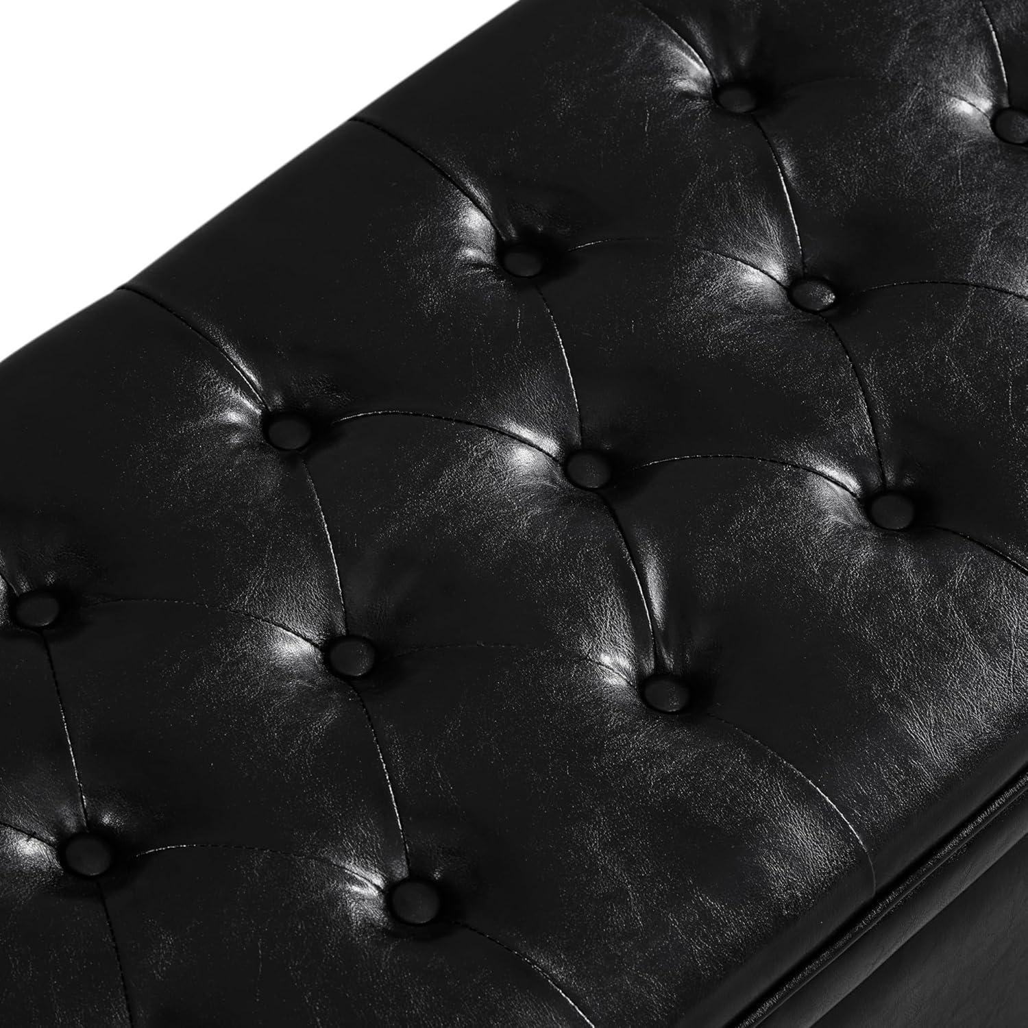 image:imageChristopher Knight Home Cabar 45 Inch Storage Ottoman Upholstered Tufted Button Storage Bench Linen Fabric Entry Bench with Spindle Wooden Legs Foot Rest Bench for Living Room Bed Room Dark GrayBlack