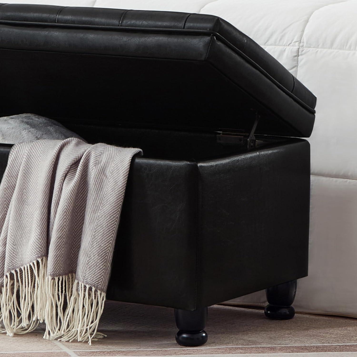 image:imageChristopher Knight Home Cabar 45 Inch Storage Ottoman Upholstered Tufted Button Storage Bench Linen Fabric Entry Bench with Spindle Wooden Legs Foot Rest Bench for Living Room Bed Room Dark GrayBlack