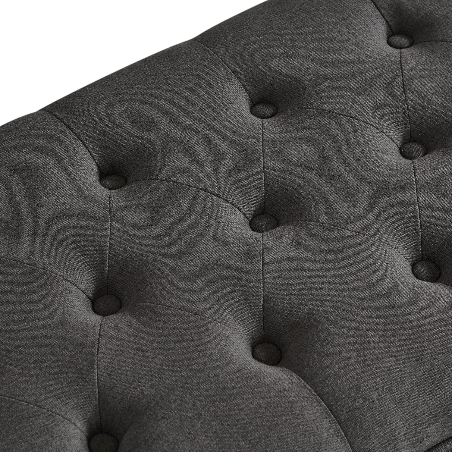 image:imageChristopher Knight Home Cabar 45 Inch Storage Ottoman Upholstered Tufted Button Storage Bench Linen Fabric Entry Bench with Spindle Wooden Legs Foot Rest Bench for Living Room Bed Room Dark GrayDark Gray