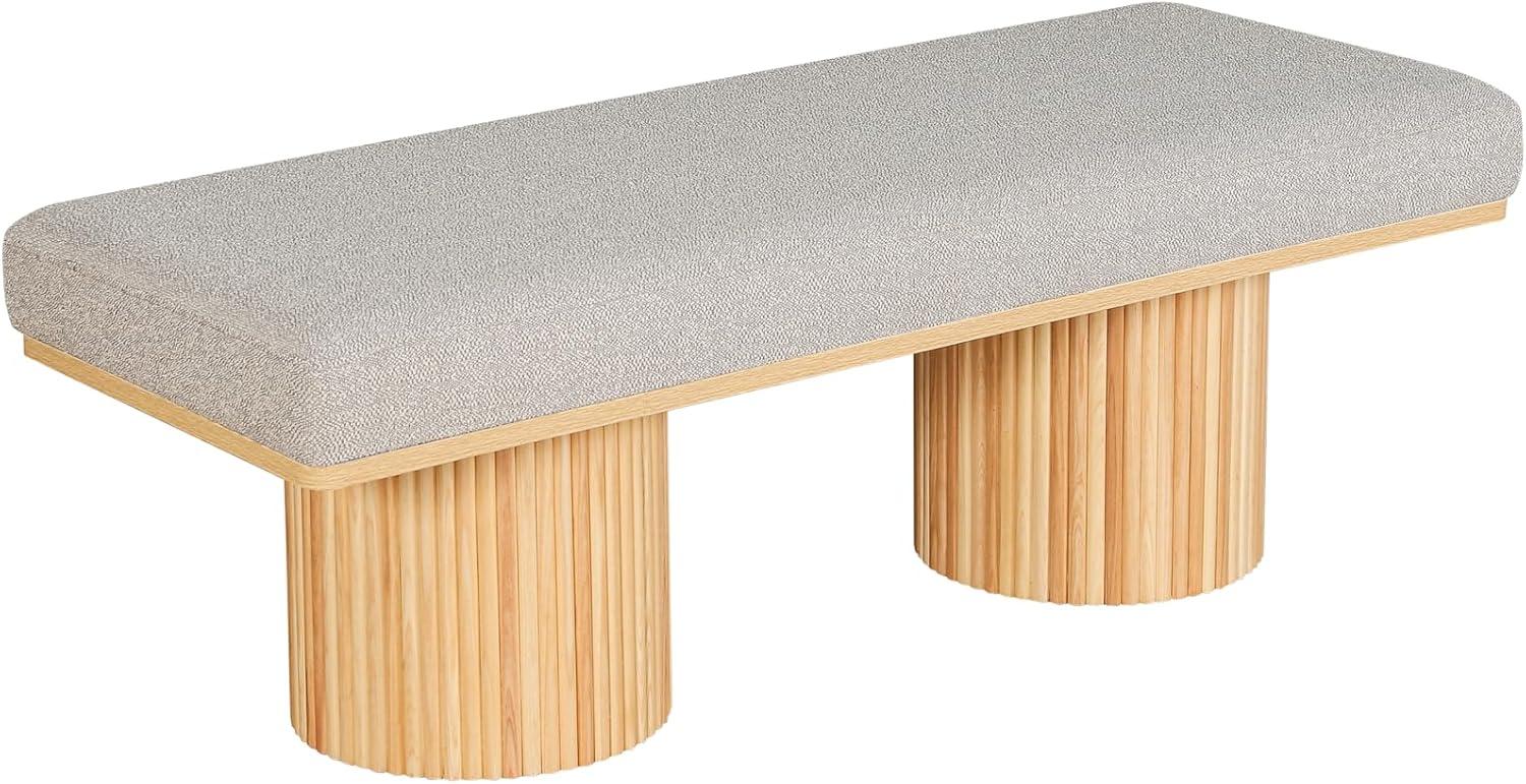 image:imageChristopher Knight Home Galileo 48 W Boucle Bench Upholstered Bench End of Bed Footstool Hallway Footrest Wooden Legs Frame Rectangular Spacious Chair Comfort Seating for Dining Living BlackNatural