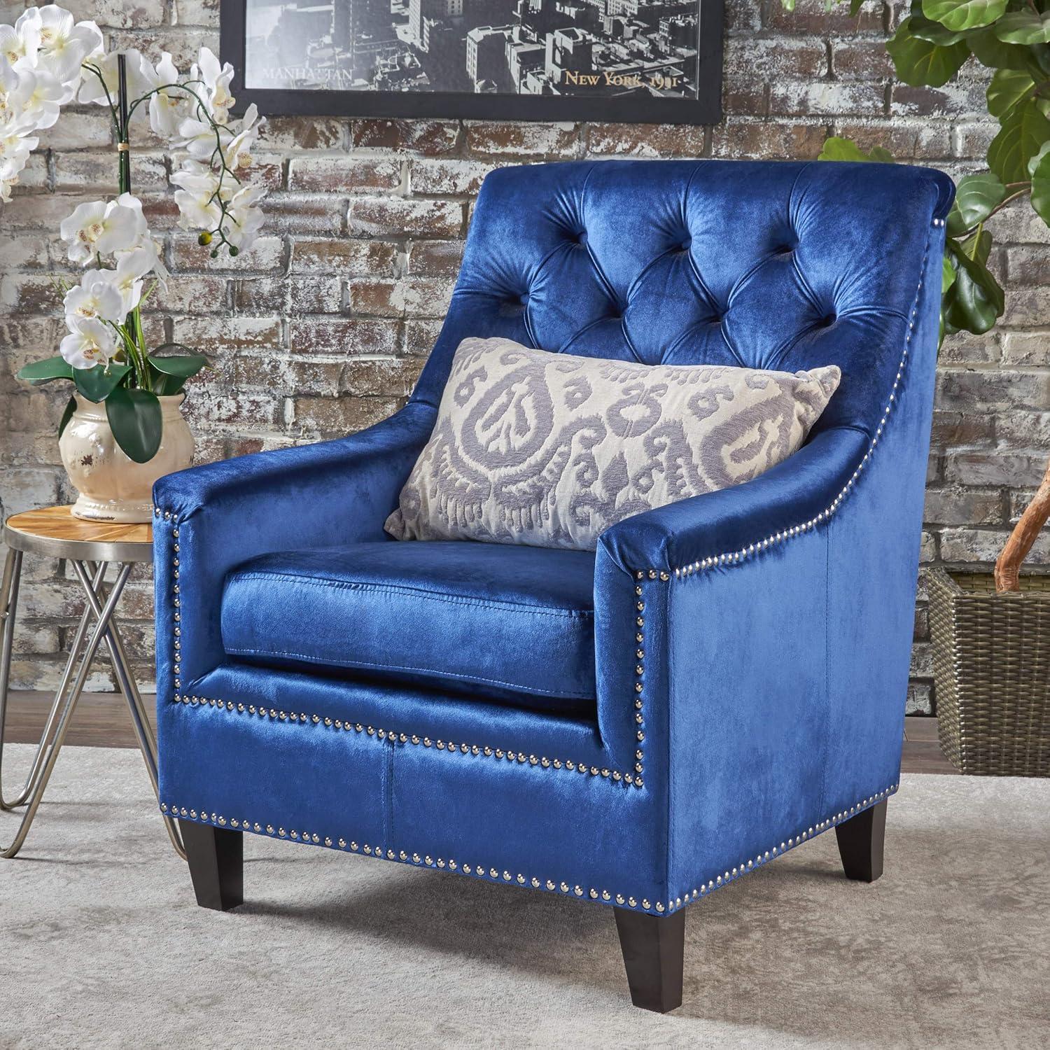 image:imageChristopher Knight Home Jaclyn Velvet Tufted Club Chair Navy Blue Natural