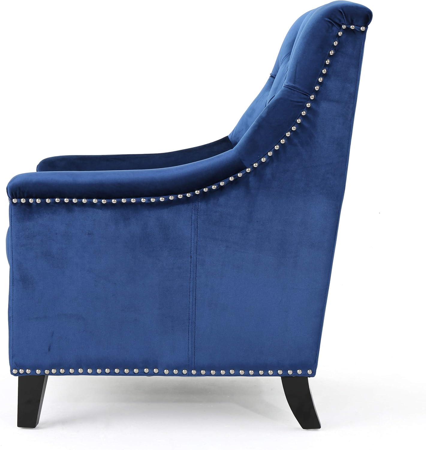 image:imageChristopher Knight Home Jaclyn Velvet Tufted Club Chair Navy Blue Natural