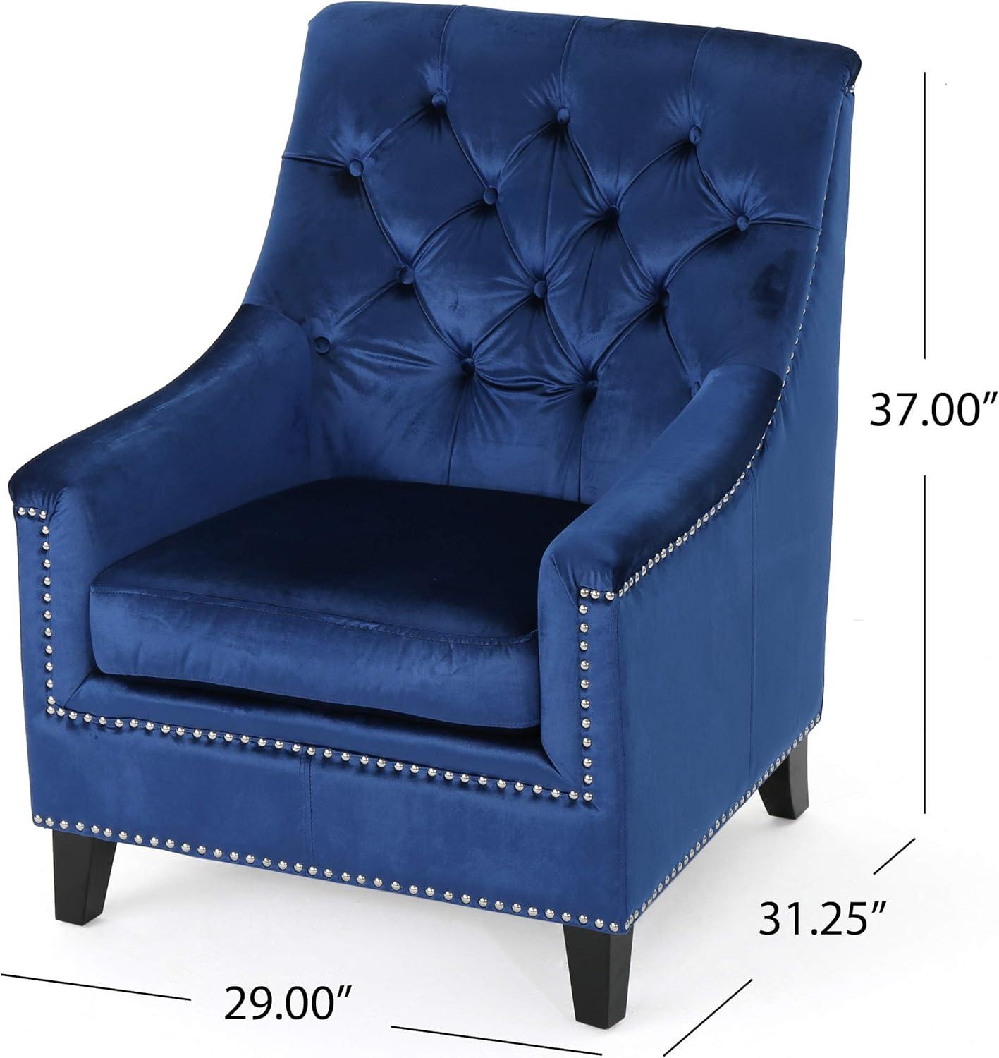 image:imageChristopher Knight Home Jaclyn Velvet Tufted Club Chair Navy Blue Natural