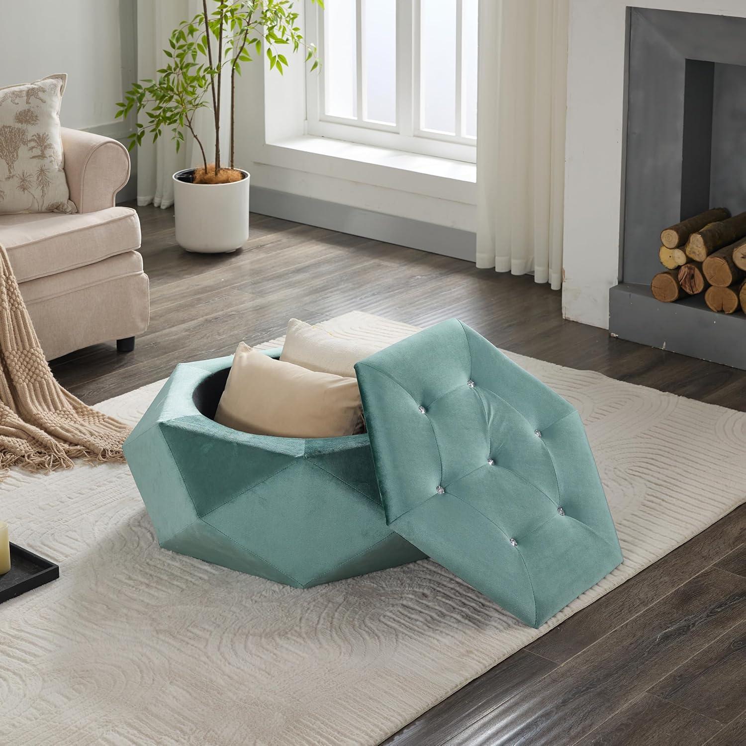 image:imageChristopher Knight Home Kiin Velvet Storage Ottoman Medium Ottoman Foot Rest Foot Stools Ottoman with Storage Living Room Sofa Couch Extra Seat Modern Coffee Table for Home Office PurpleGreen