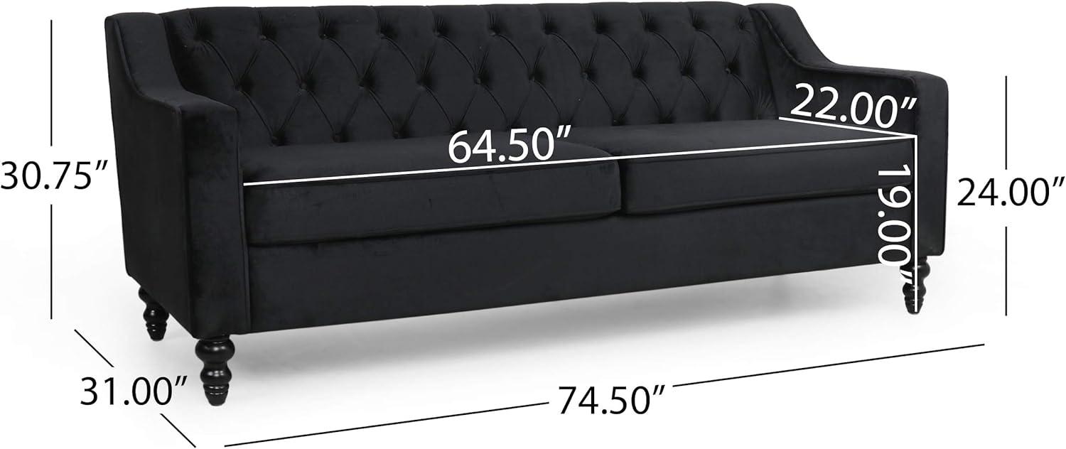 image:imageChristopher Knight Home Knouff Modern Glam Tufted Velvet 3 Seater SofaBlack Dark Brown