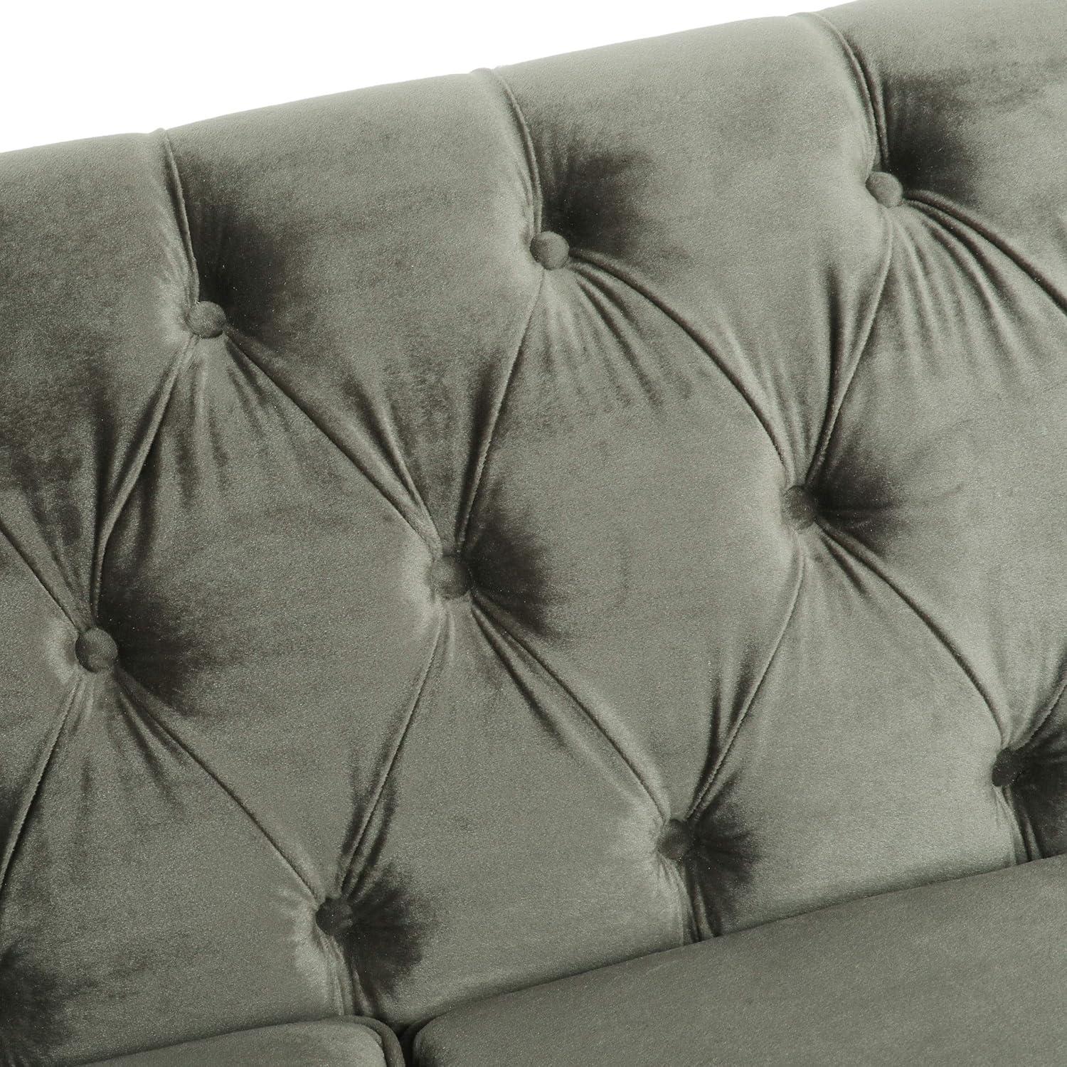 image:imageChristopher Knight Home Knouff Modern Glam Tufted Velvet 3 Seater SofaGray Dark Brown