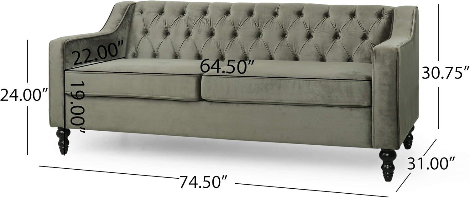 image:imageChristopher Knight Home Knouff Modern Glam Tufted Velvet 3 Seater SofaGray Dark Brown
