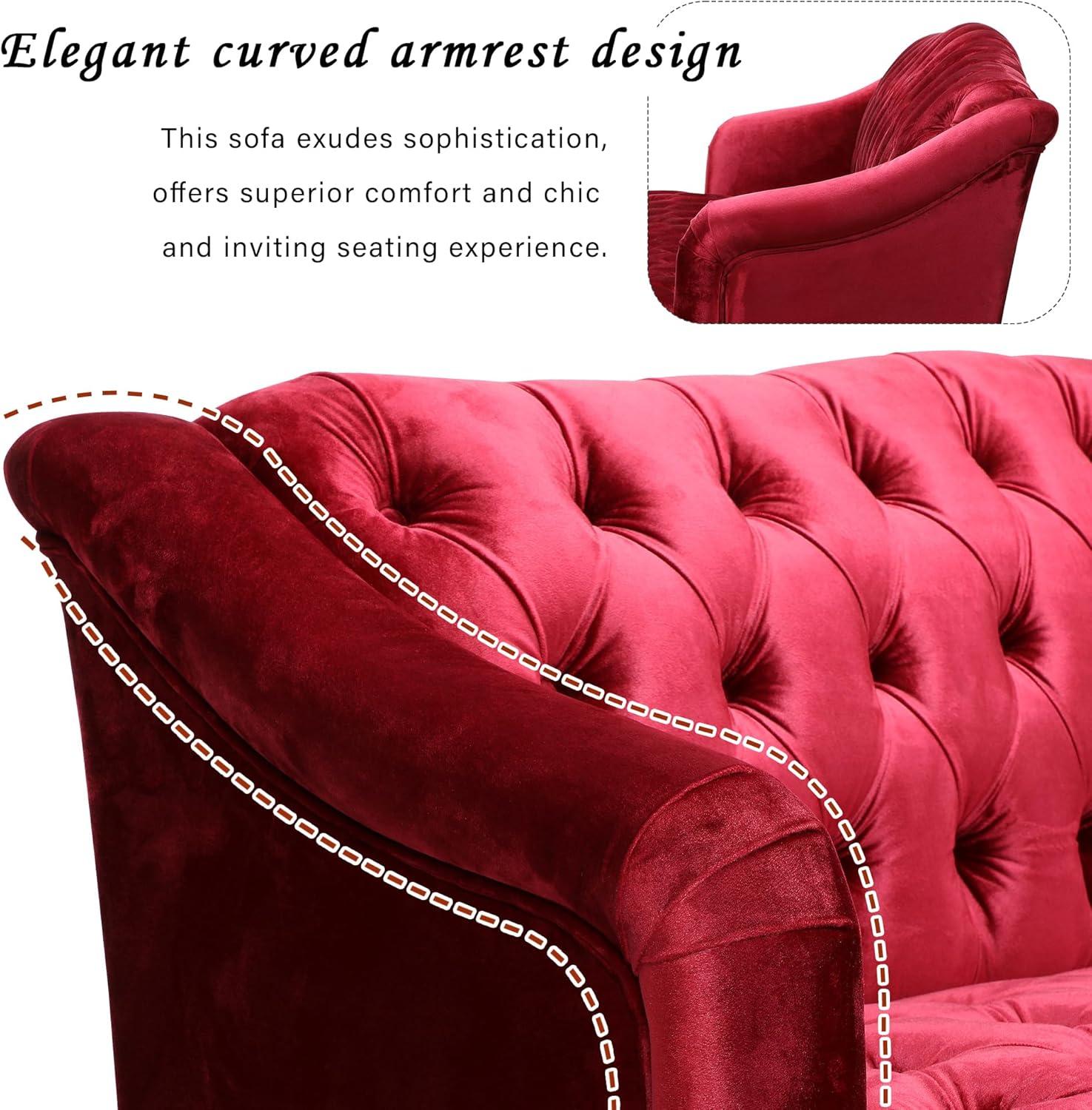 image:imageChristopher Knight Home Minxi Velvet Sofa Couch Home Sofa Living Room with Birch Wood Legs Comfort Modern 3 Seater Couch with Button Tufted Diamond Stitch Luxury Chaise Lounge Chair Wine Red