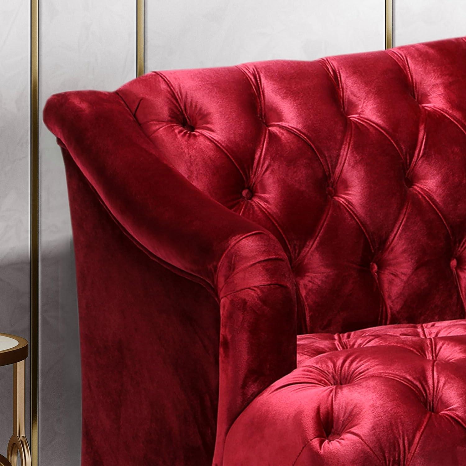 image:imageChristopher Knight Home Minxi Velvet Sofa Couch Home Sofa Living Room with Birch Wood Legs Comfort Modern 3 Seater Couch with Button Tufted Diamond Stitch Luxury Chaise Lounge Chair Wine Red