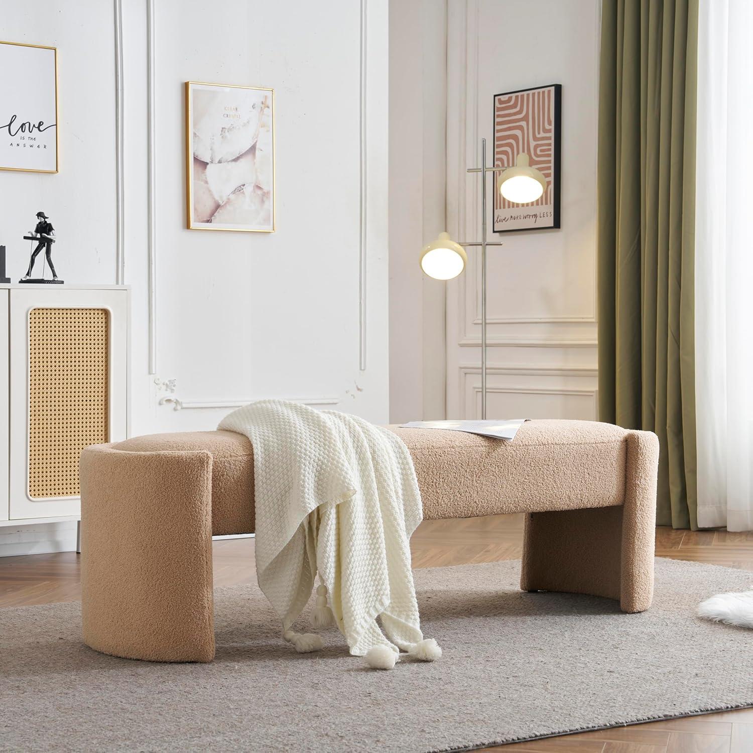 image:imageChristopher Knight Home Neapo Oval Ottoman Upholstered Bench Ottoman End of Bed Oval Bench Chair Soft Fabric Footstool Spacious Seating Chair for Living Room Bedroom Hallway Light Camel