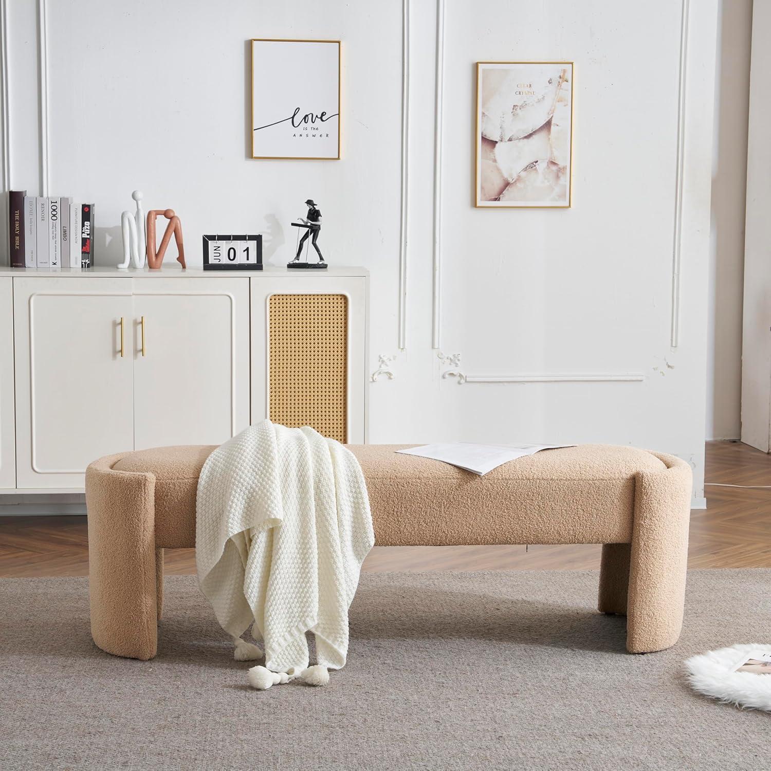 image:imageChristopher Knight Home Neapo Oval Ottoman Upholstered Bench Ottoman End of Bed Oval Bench Chair Soft Fabric Footstool Spacious Seating Chair for Living Room Bedroom Hallway Light Camel
