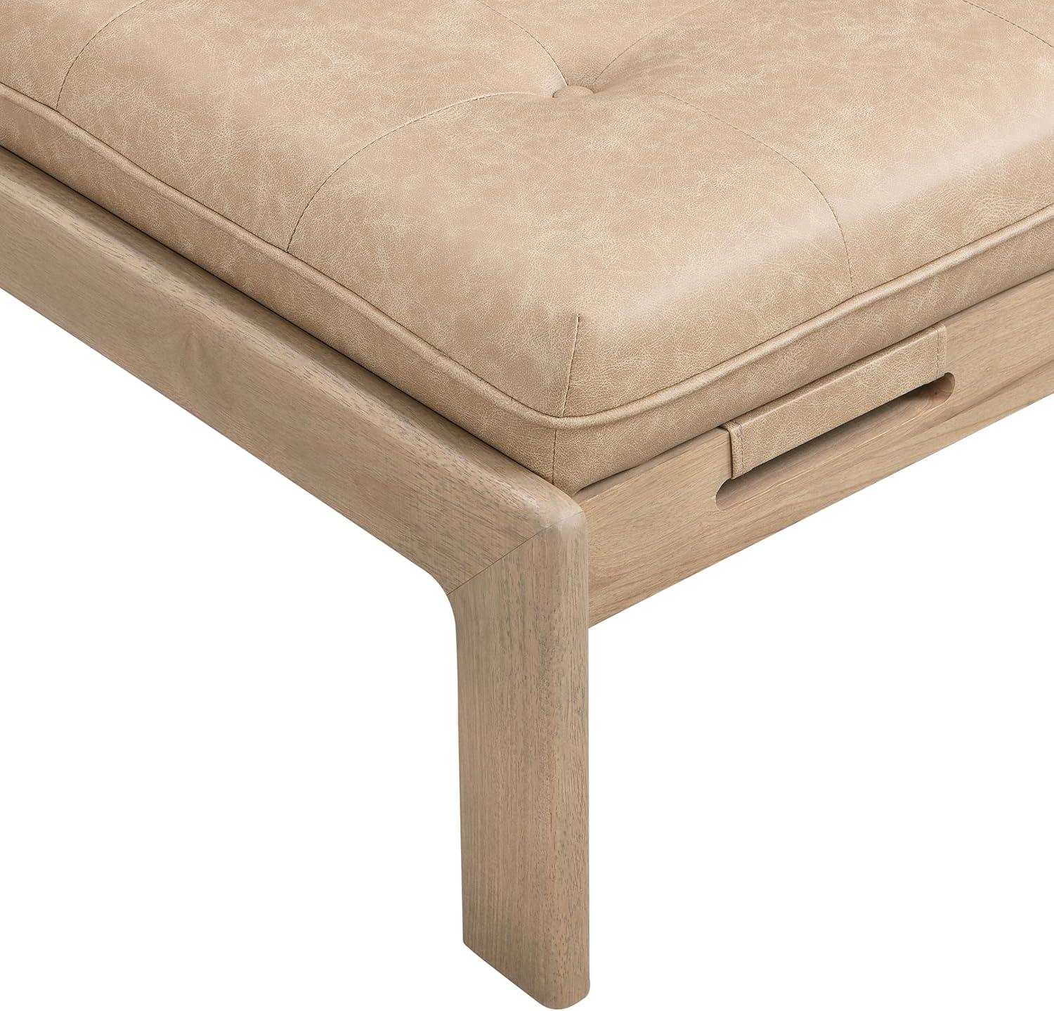 image:imageChristopher Knight Home Penley Modern Faux Leather Upholstered Ottoman Coffee Table Wooden Rectangular Cocktail Ottoman Living Room Sofa Footstool BrownWalnutTaupebrown